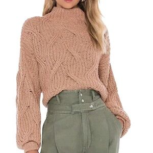 Free People Chunky Cable Knit Sweater in Dusty Rose